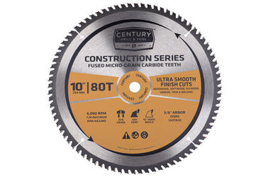 10218 - Century Drill & Tool 10218 10" 80T Construction Circular Saw Blade, Durable C3 Carbide Teeth, Heat Vents, Precise Cuts, Low Vibration