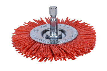 77431 - Century Drill & Tool 77431 3" Coarse Nylon Radial Brush, 80 Grit, 1/4" Quick Change Shank, 4,500 RPM - Nylon Bristles for Metal, Wood, Plastic, Masonry