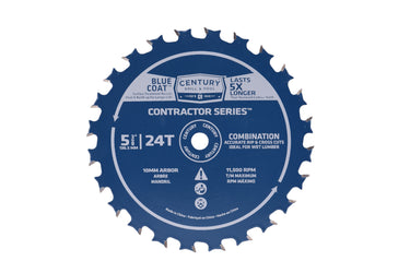 10253 - Century Drill & Tool 10253 5-3/8” 24T Contractor Series Carbide Saw Blade, Thin Kerf, Heat Resistant, Non-Stick Coating, Durable, Precise