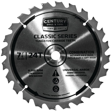 09107 - Century Drill & Tool 9107 7-1/4" Combination Carbide Circular Saw Blade, Universal Fit, Smooth Cuts, Heat Expansion Slots