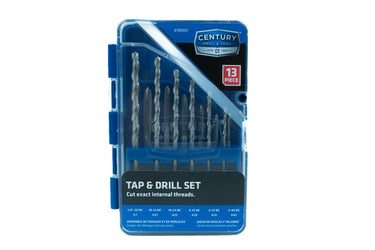 98901 - Century Drill & Tool 13 Piece Tap & Drill Set 98901; for use in your shop, automotive, and DIY applications; T-Handle tap wrench included for controlled turning