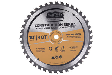 10213 - Century Drill & Tool 10213 10" 40T Construction Circular Saw Blade, Durable C3 Carbide Teeth, Heat Vents, Precise Cuts, Low Vibration