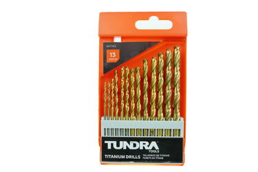 57743 - Tundra Tools 13 Piece Titanium Drill Bit Set 57743, titanium coated, cut through metal, wood, and plastic, 135 degree point