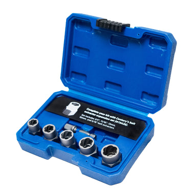73425 - Century Drill & Tool 6 Piece Bolt Extractor Set 73425; securely grips damaged bolts and fasteners, impact ready socket adapter included