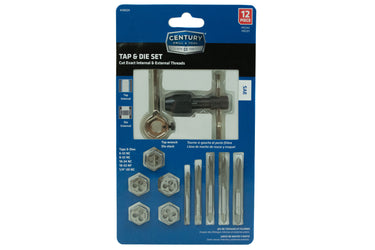 98924 - Century Drill & Tool 12 Piece Machine Screw and Fractional Tap & Die Set 98924; for use across the shop, automotive, and DIY applications; 5/8" across the flats