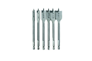 57306 - Tundra Tools 6 Piece Spade Bit Set 57306, wood boring, grooved point cutting tip, 1/4" hex shank