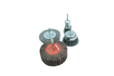 58094 - Tundra Tools 4 Piece Wire Brush & Flap Wheel Set 58094, grinding and surface cleaning, remove rust, paint, and weld splatter