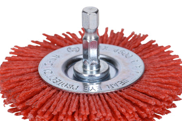 77431 - Century Drill & Tool 77431 3" Coarse Nylon Radial Brush, 80 Grit, 1/4" Quick Change Shank, 4,500 RPM - Nylon Bristles for Metal, Wood, Plastic, Masonry