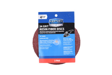 75000 - Century Drill & Tool 75000 Resin Fiber Disc, 4-1/2" by 24 Grit, 3 Pack