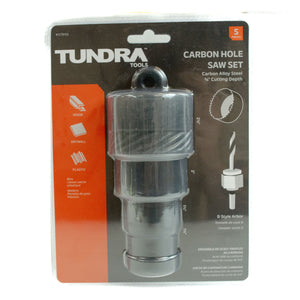 57005 - Tundra Tools 5 Piece Carbon Hole Saw Set, 57005 carbon alloy steel, cut wood, drywall, light construction materials