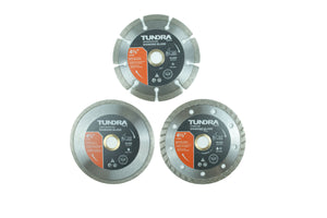 58130 - Tundra Tools 3 Piece Diamond Saw Blade Set 58130, blades for wet and dry cutting applications, includes: turbo rim, segmented rim, continuous rim