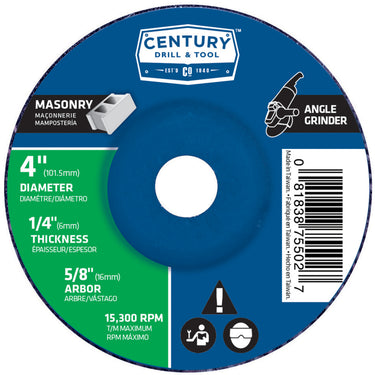 75502 - Century Drill & Tool 75502 Type 27 Masonry Grinding Wheel, 4" X 1/4"