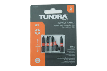 57601 - Tundra Tools #1 Impact Screwdriving Phillips Bits 57601, 5 pack, impact rated for impact drivers